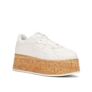 Valentino Garavani White Leather Platform Cork-Stack Sneakers